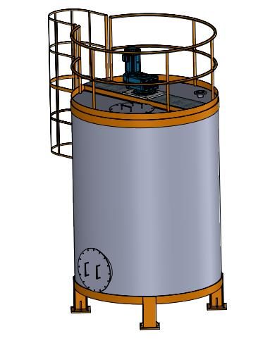 Desenho tridimensional do tanque de armazenagem com guarda-corpo