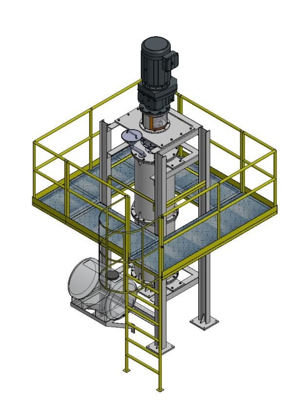 Desenho tridimensional do moinho vertical sobre plataforma